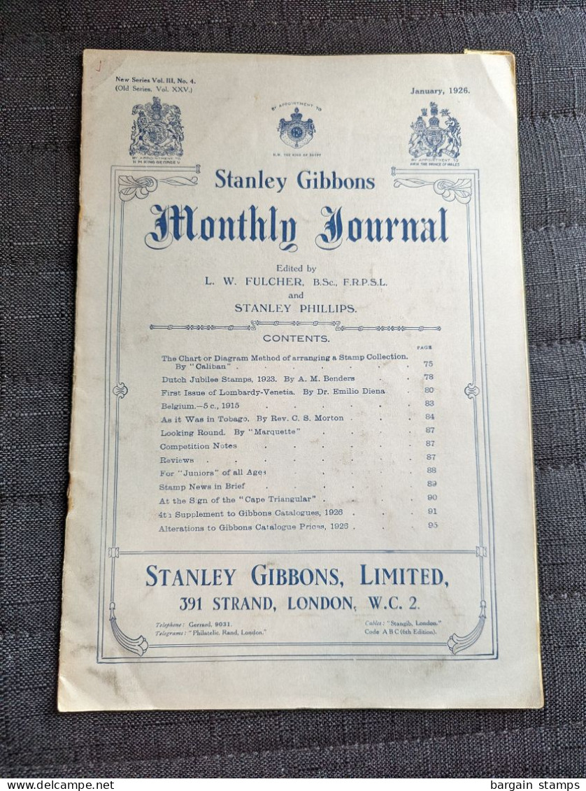 Batch of 4 Stanley Gibbons monthly journals - Nov 1925 Fev 1926