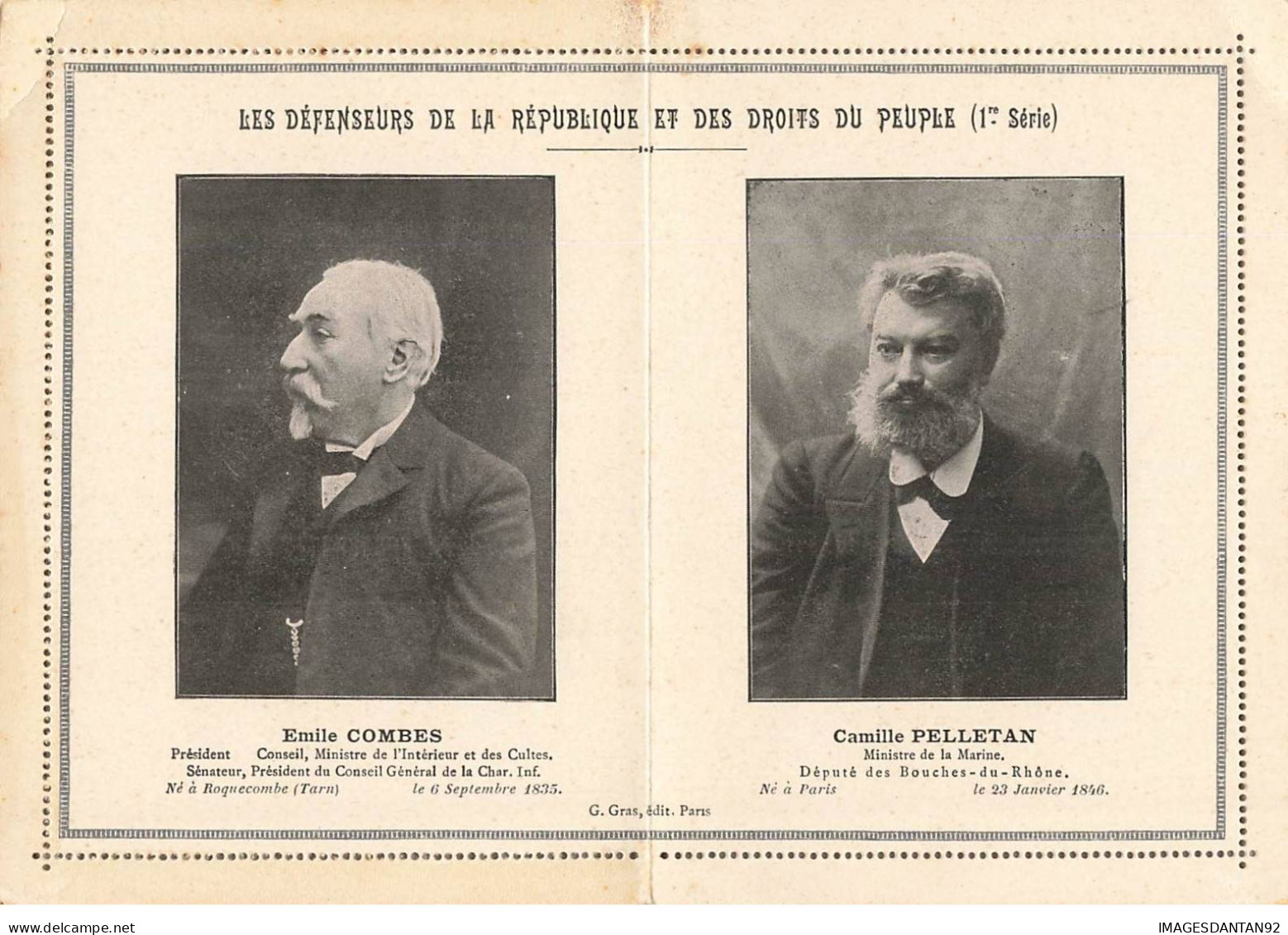 POLITIQUE AF#DC695 CARTE DOUBLE EMILE COMBES ET CAMILLE PELLETAN PRESIDENT ET MINISTRE DEFENSEURS DE LA REPUBLIQUE - People