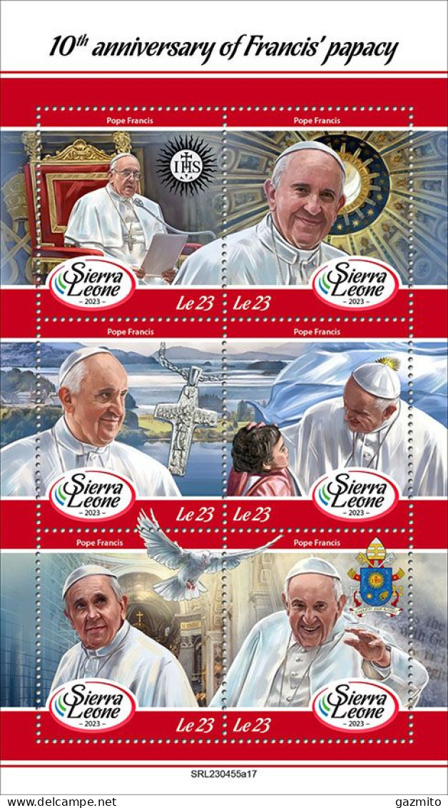 Sierra Leone 2023, Pope Francis, 6val In BF - Sierra Leone (1961-...)