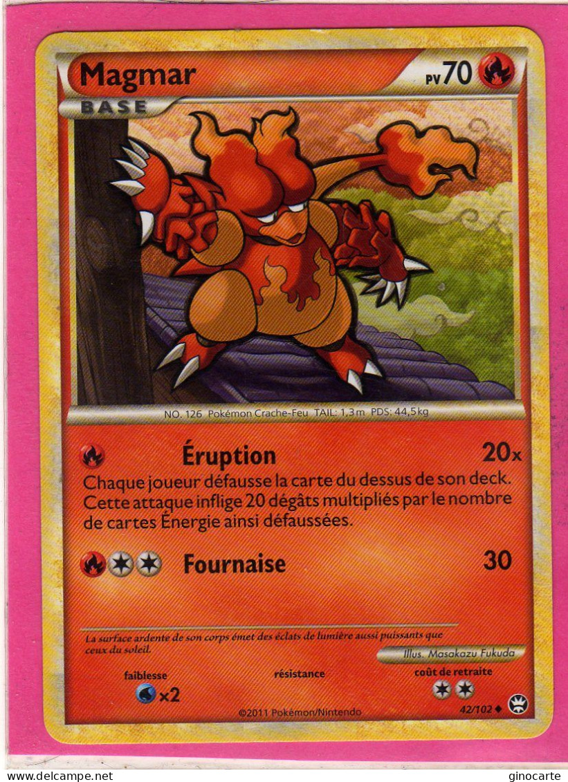 Carte Pokemon Francaise 2011 Heart Gold Triomphe 42/102 Magmar 70pv Neuve - HeartGold & SoulSilver