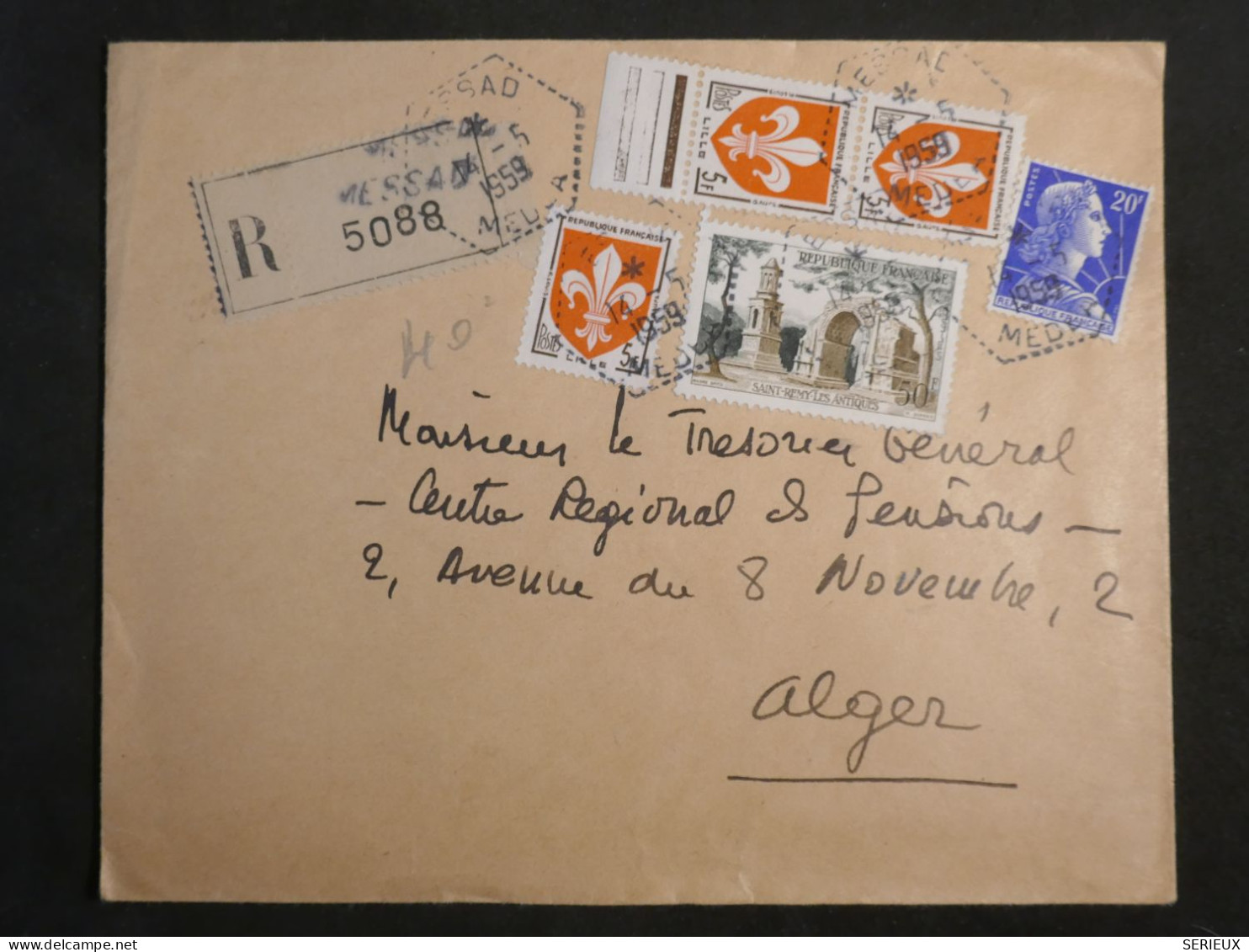 DL0  ALGERIE BELLE LETTRE RECO   1959  PETIT BUREAU MESSAD  A ALGER +AFF.   INTERESSANT+ + - Lettres & Documents