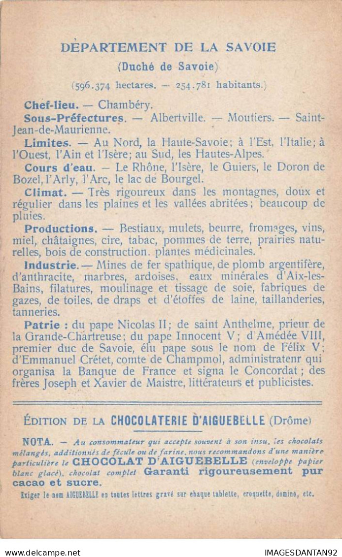 CHROMOS AG#MK989 LES DEPARTEMENTS SAVOIE PLAN CHOCOLATERIE D AIGUEBELLE - Aiguebelle