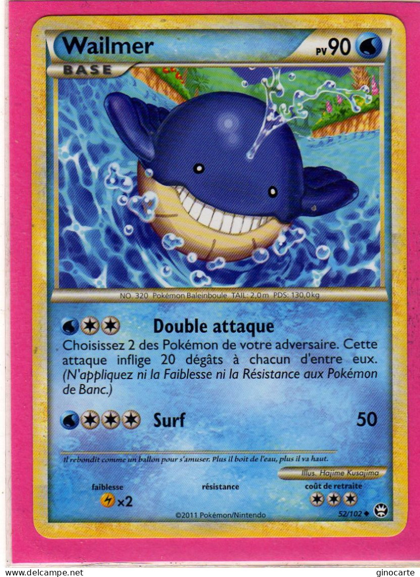 Carte Pokemon Francaise 2011 Heart Gold Triomphe 52/102 Wailmer 90pv Bon Etat - HeartGold & SoulSilver