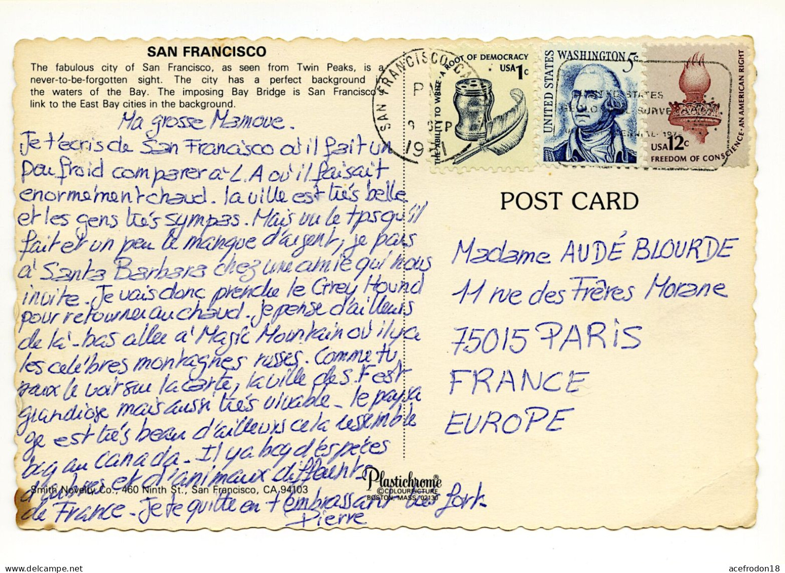 CP USA Pour France Paris - San Francisco - 3 Timbres 1981 - Usados