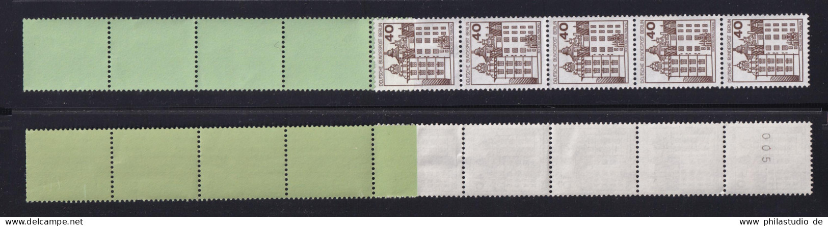 Berlin 614 RE 5+4 Grün Dextrin Burgen+Schlösser 40 Pf ** Alte Fluoreszenz - Roulettes