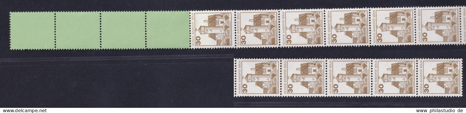 Berlin 534 RE 11+4 Grün Planatol Burgen+Schlösser 30 Pf ** Alte Fluoreszenz - Rolstempels