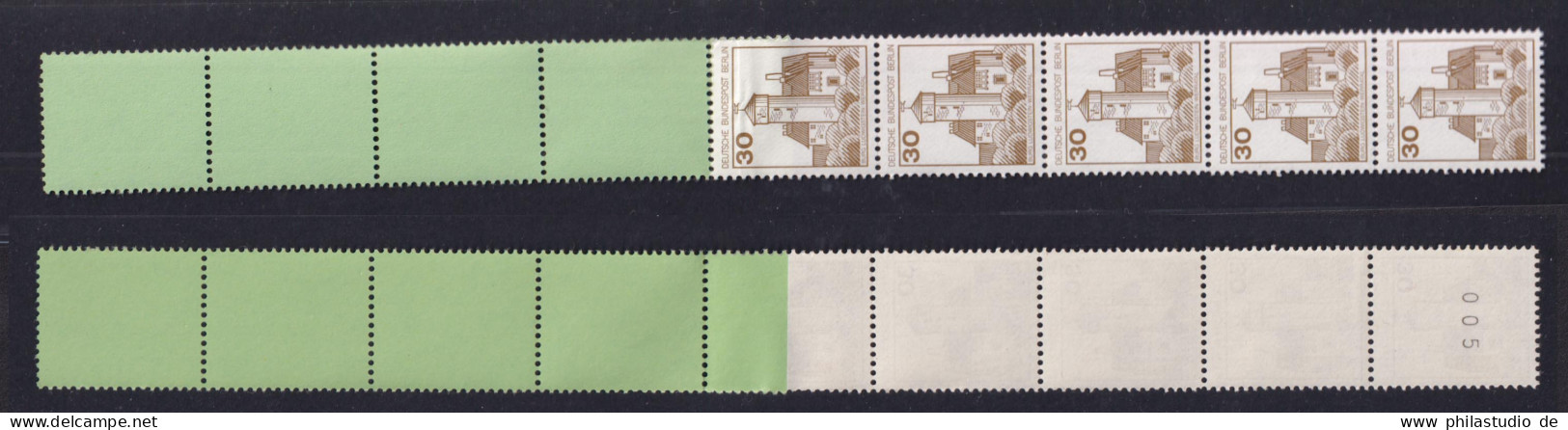 Berlin 534 RE 5+4 Grün Planatol Burgen+Schlösser 30 Pf ** Alte Fluoreszenz - Roulettes