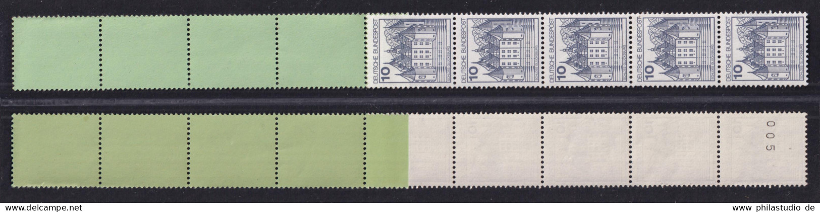 Bund 913 RE 5+4 Grün Dextrin Burgen+Schlösser 10 Pf Postfrisch Alte Fluoreszenz - Rollenmarken