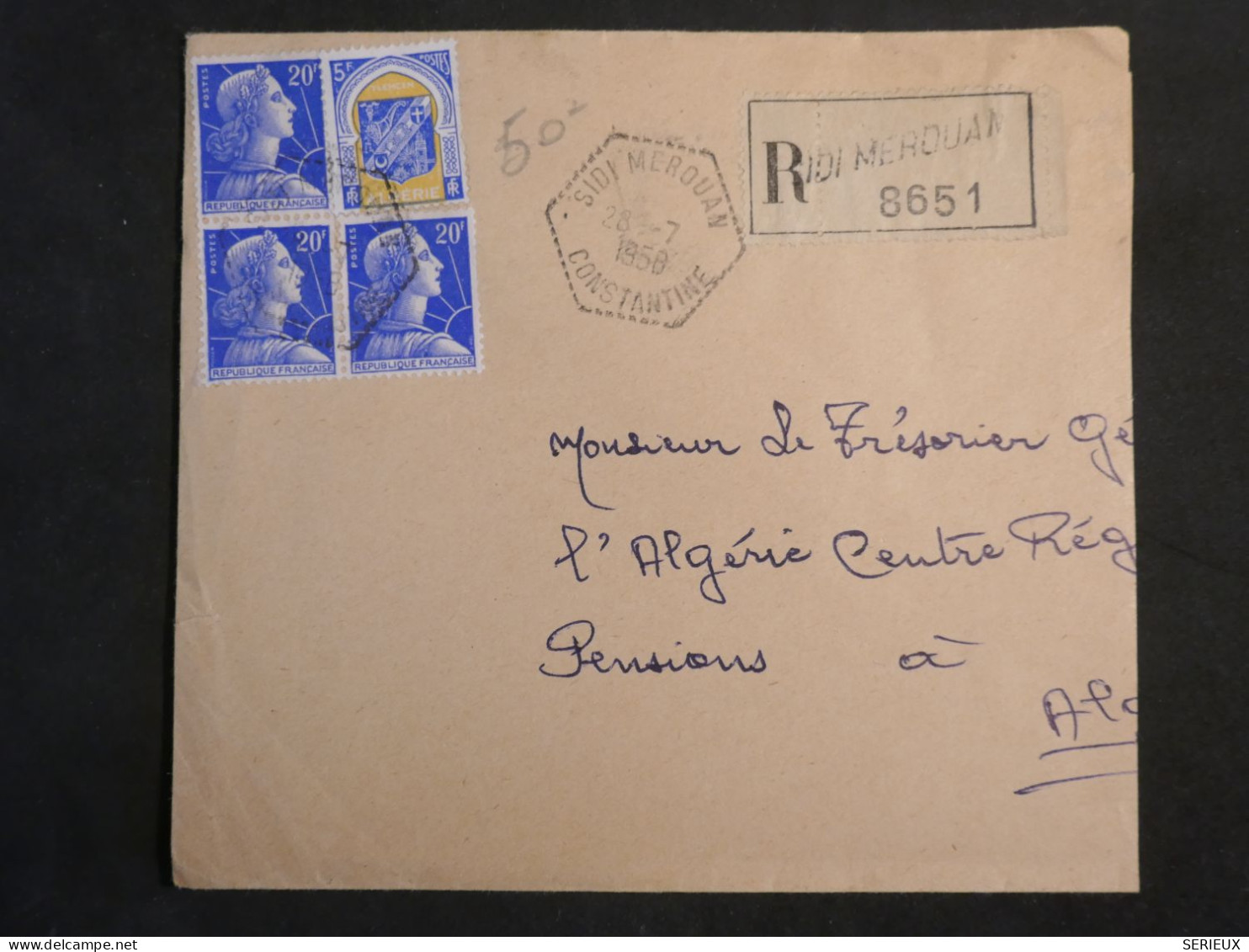 DL0  ALGERIE BELLE LETTRE RECO   1959     A ALGER +AFF. HEXAG.  INTERESSANT+ + - Lettres & Documents