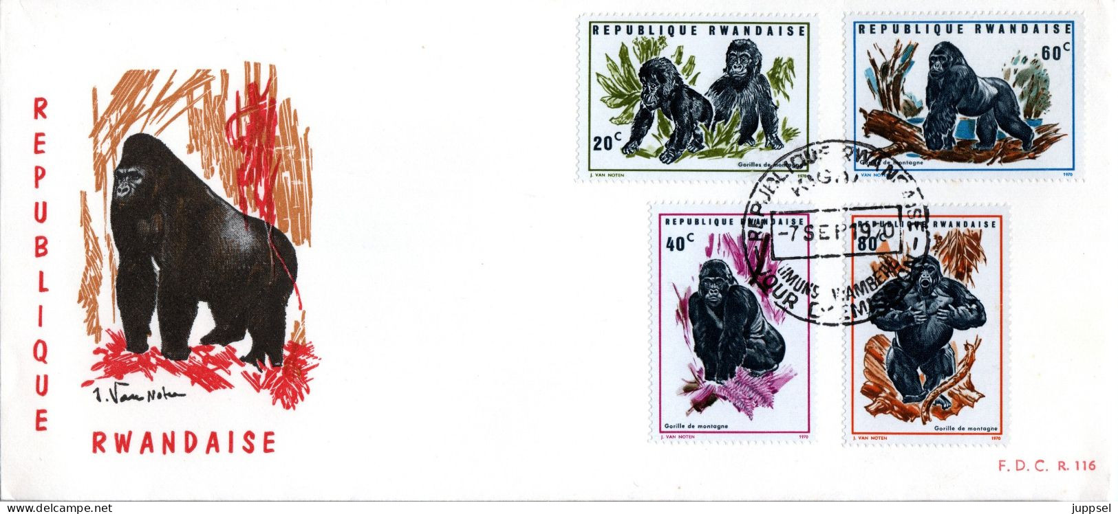 RWANDA  FDC,  Gorillas   /   REPUBLIQUE RWANDAISE  Lettre De Première Jour, Gorilles    1970 - Affen