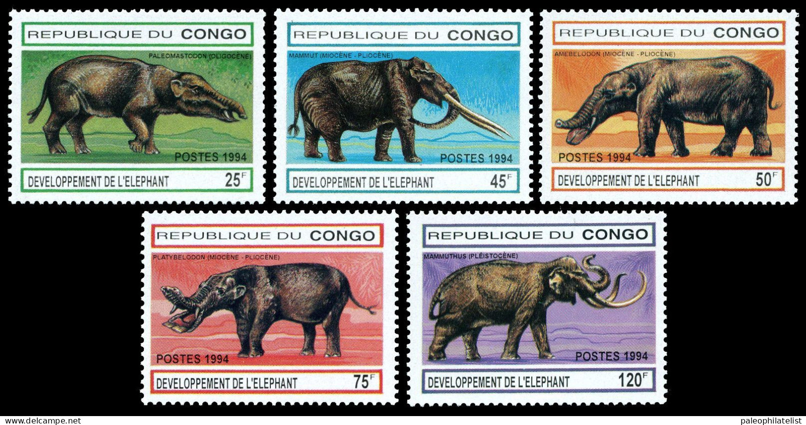 Congo 1994 "Elephants Evolution, Prehistoric Animals, Mammoth - Préhistoriques