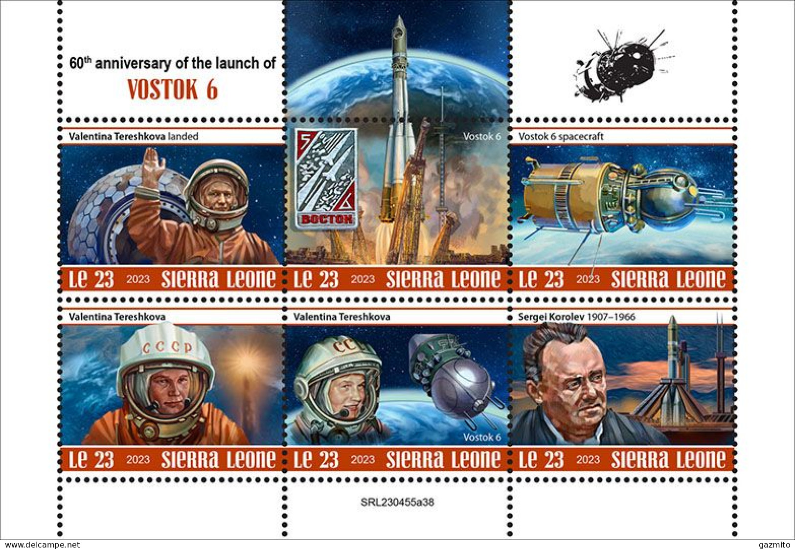 Sierra Leone 2023, Space, Vostok 6, Stamp On Stamp, 6val In BF - Briefmarken Auf Briefmarken