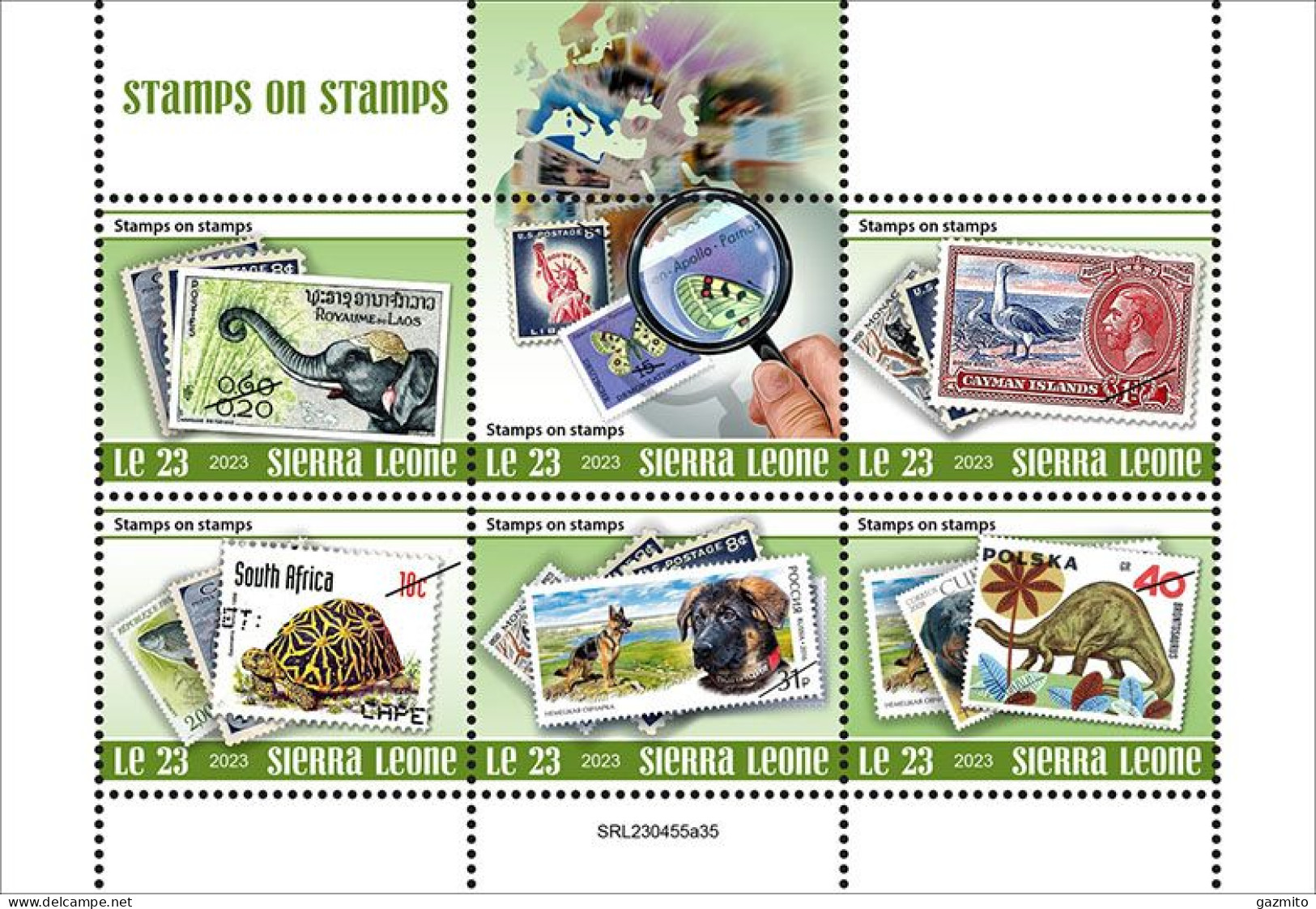 Sierra Leone 2023, Stamps On Stamps, Elephant, Turtle, Dog, Dinosaurs, 6val In BF - Eléphants
