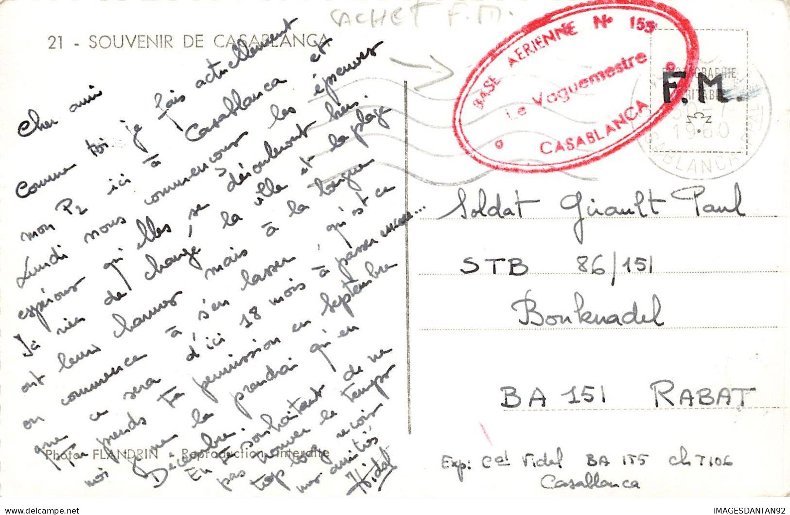 MAROC AL#AL00404 CASABLANCA PHOTO SOUVENIR ET CACHET BASE AERIENNE 155 LE VAGUEMESTRE - Casablanca