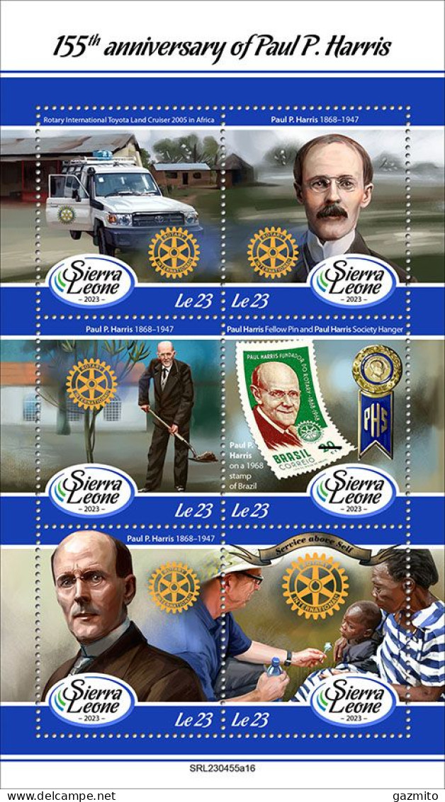 Sierra Leone 2023, Rotary, Stamp On Stamp, Car, 6val In BF - Rotary, Lions Club