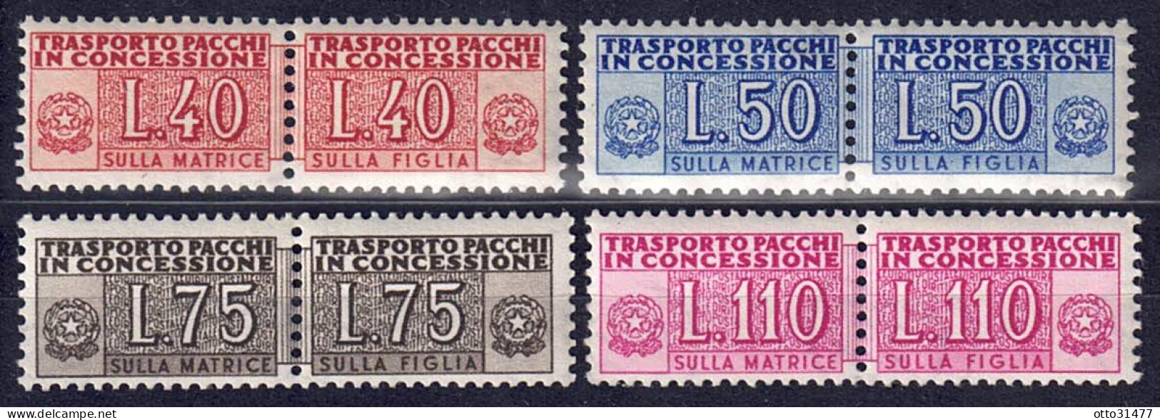 Italien 1953 - Paketmarken, Nr. 1 - 4, Postfrisch ** / MNH - Pacchi Postali