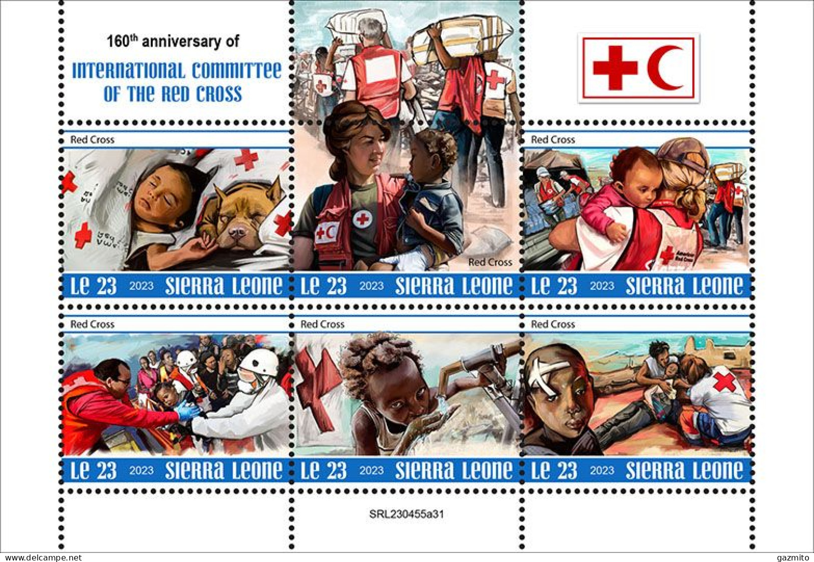 Sierra Leone 2023, Red Cross, Dog, 6val In BF - Croce Rossa