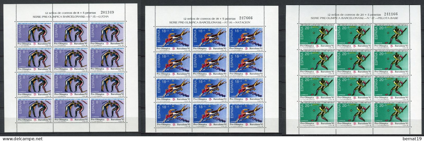 España 1990. Edifil 3076-78 X 12  (MP 17-19) ** MNH. - Blocks & Sheetlets & Panes