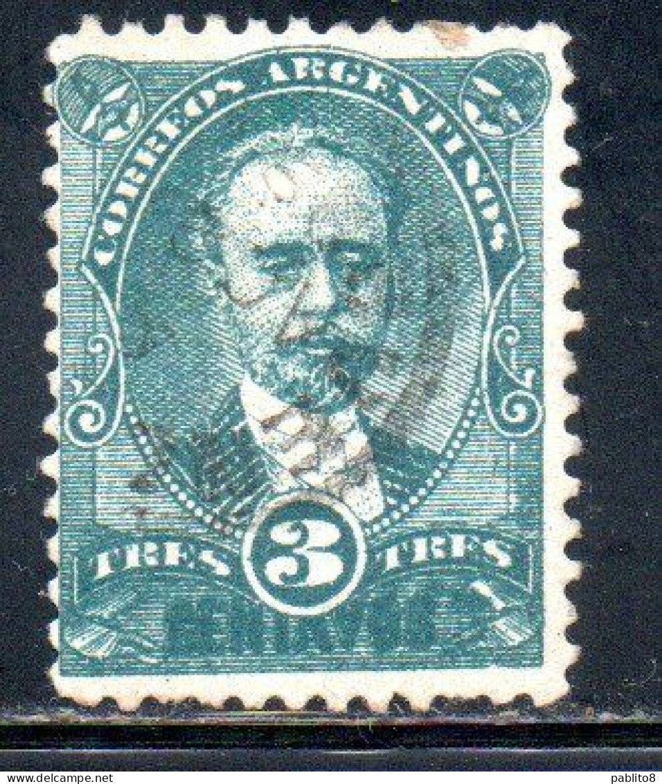 ARGENTINA 1888 1890 MIGUEL JUAREZ CELMAN 3c USED USADO OBLITERE' - Oblitérés