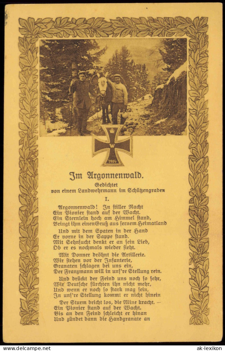 Ansichtskarte  Weltkrieg Gedicht "Im Argonnenwald" 1917  Gel  (Feldpoststempel) - Weltkrieg 1914-18