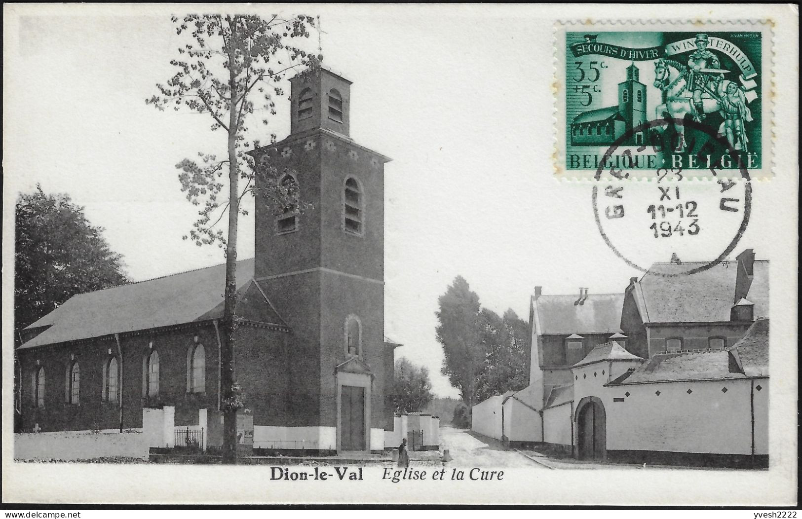 Belgique 1943 Y&T 632 Sur Carte Maximum. Saint Martin, église De Dion-le-Val - Eglises Et Cathédrales