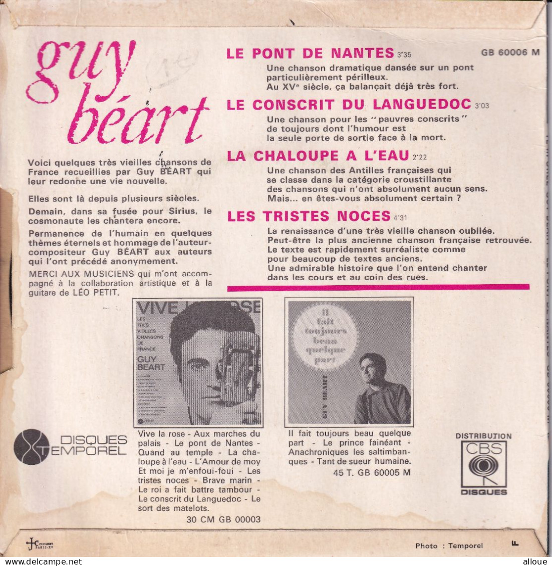 GUY BEART - FR EP - LE PONT DE NANTES + 3 - Sonstige - Franz. Chansons