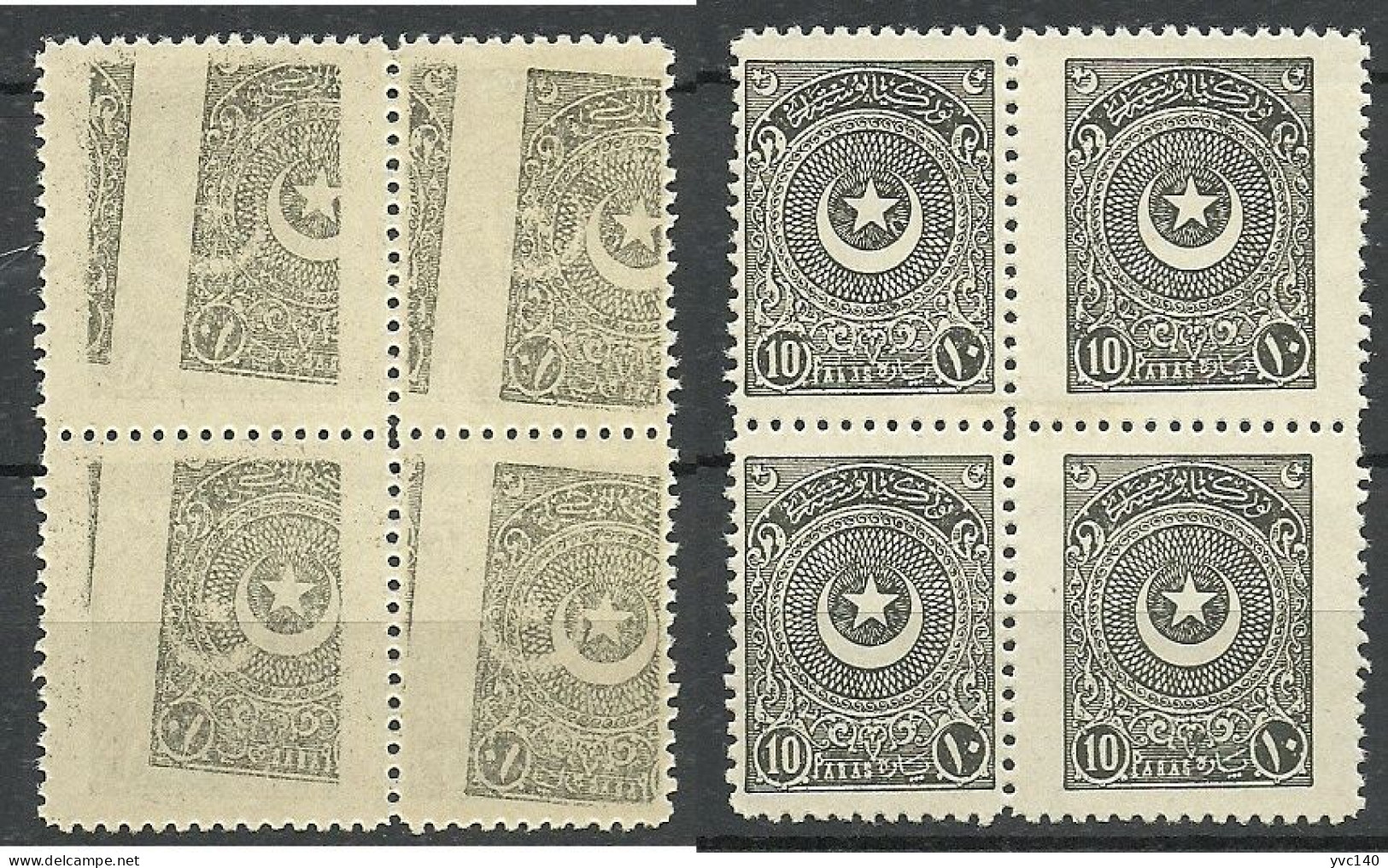 Turkey; 1924 2nd Star&Crescent Issue Stamp 10 P. "Offset On Reverse" (Block Of 4) - Nuevos