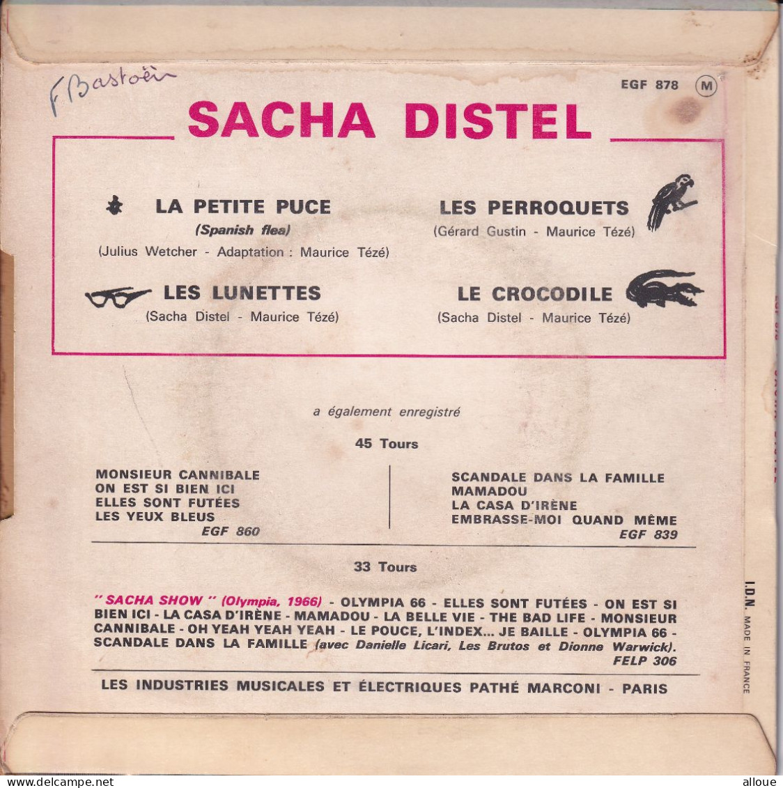 SACHA DISTEL - FR EP - LA PETITE PUCE + 3 - Autres - Musique Française