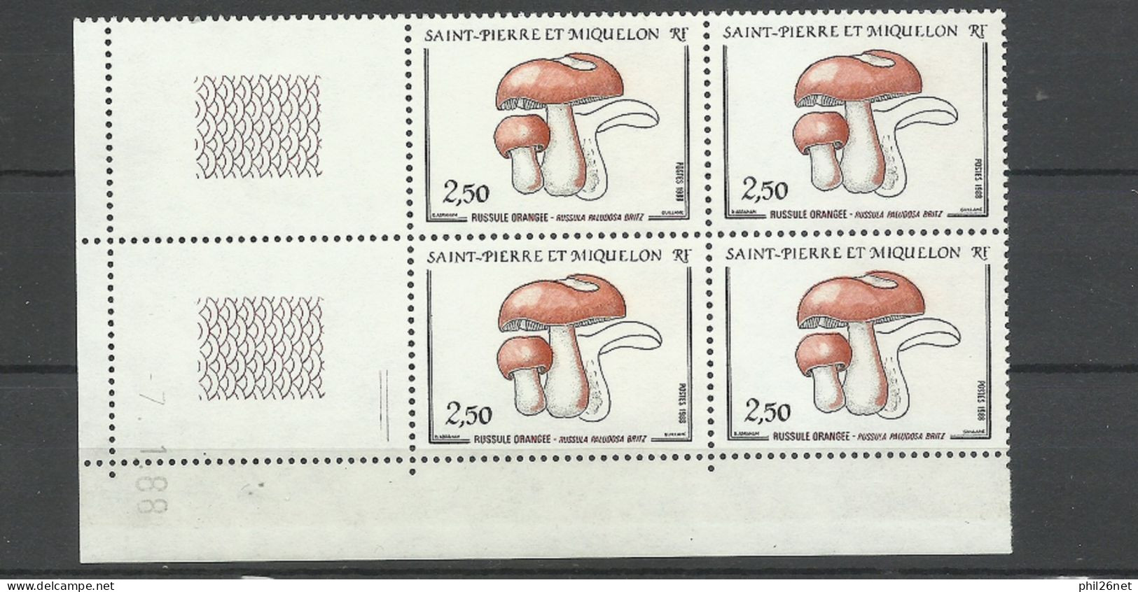 Saint Pierre Et Miquelon SPM N°486 Bloc De 4 Coin Daté Champignon Pied De Mouton Neufs * * B/TB Voir Scans  Soldé  ! ! ! - Neufs