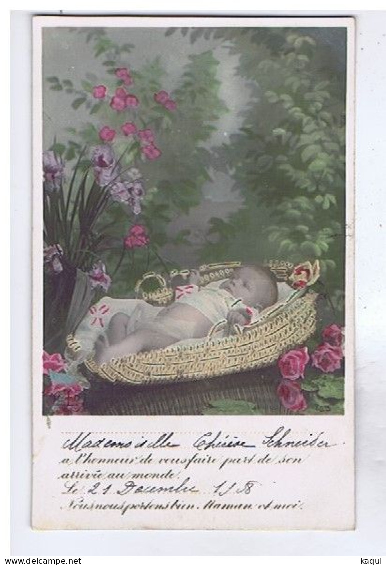 FANTAISIE - BEBE - Faire-Part De Naissance - Bébé Dans Une Panière Avec Fleurs - Humorous Cards