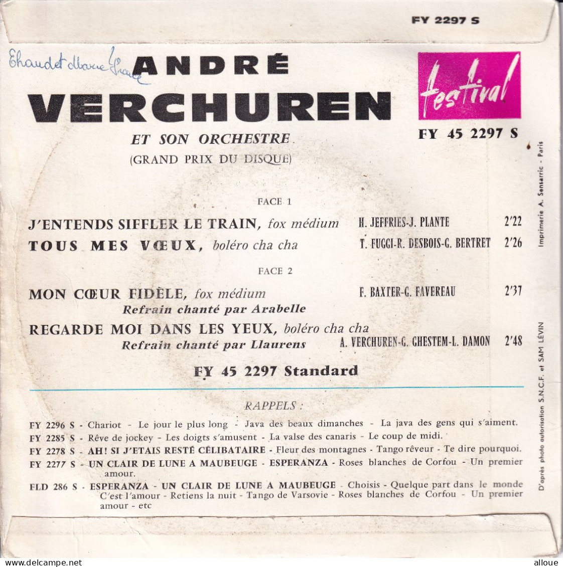 ANDRE VERCHUREN  - FR EP - J'ENTENDS SIFFLER LE TRAIN + 3 - Autres - Musique Française