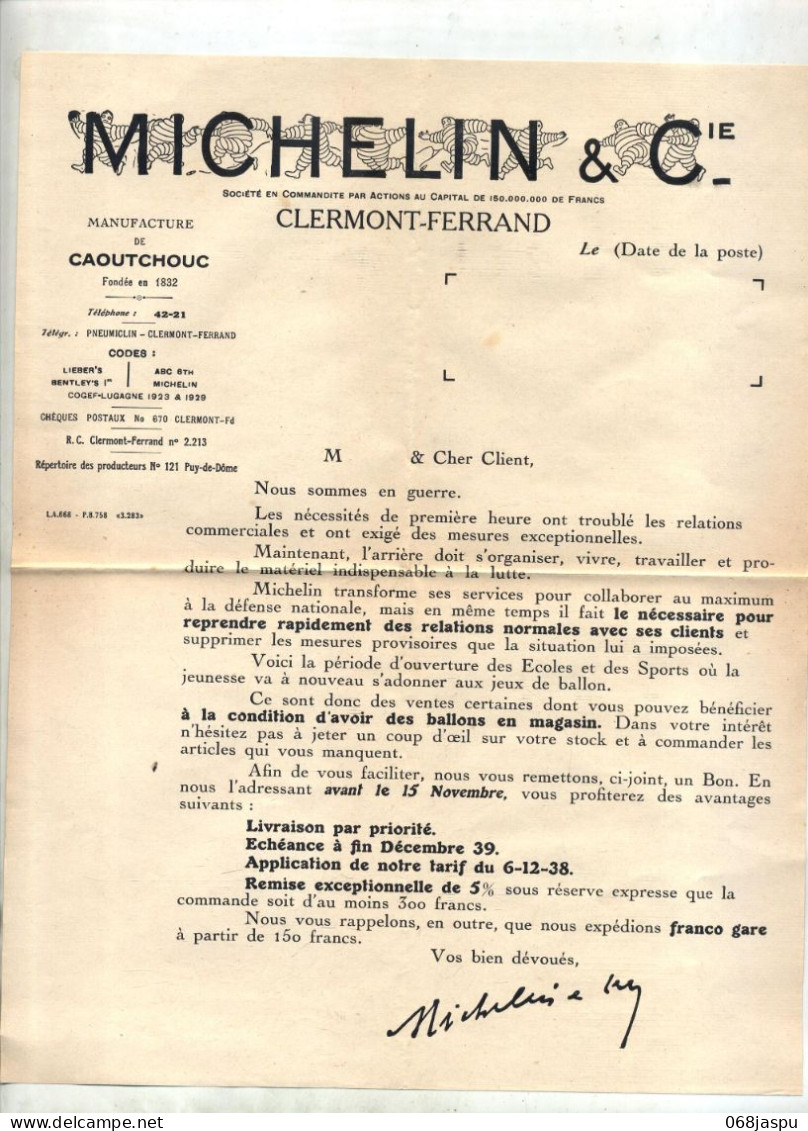 Lettre Flamme Ema Muette Clermond Ferrand Illustré Pneu Michelin + Lettre - EMA (Printer Machine)