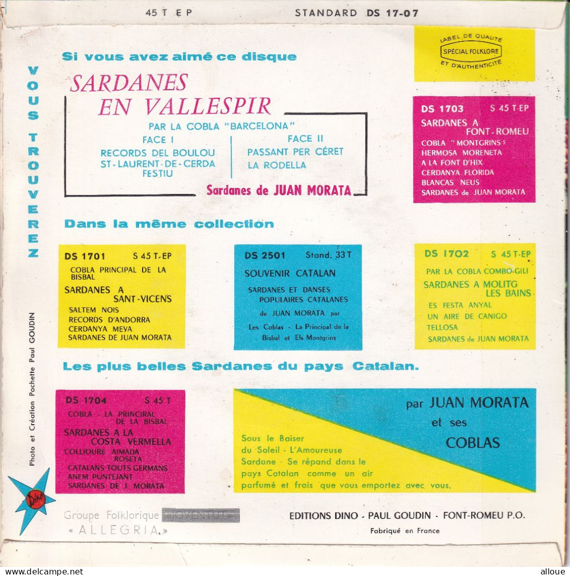 LA COBLA BARCELONA  - SARDANES EN VALLESPIR - FR EP - RECORDS DEL BOULOU + 3 - World Music