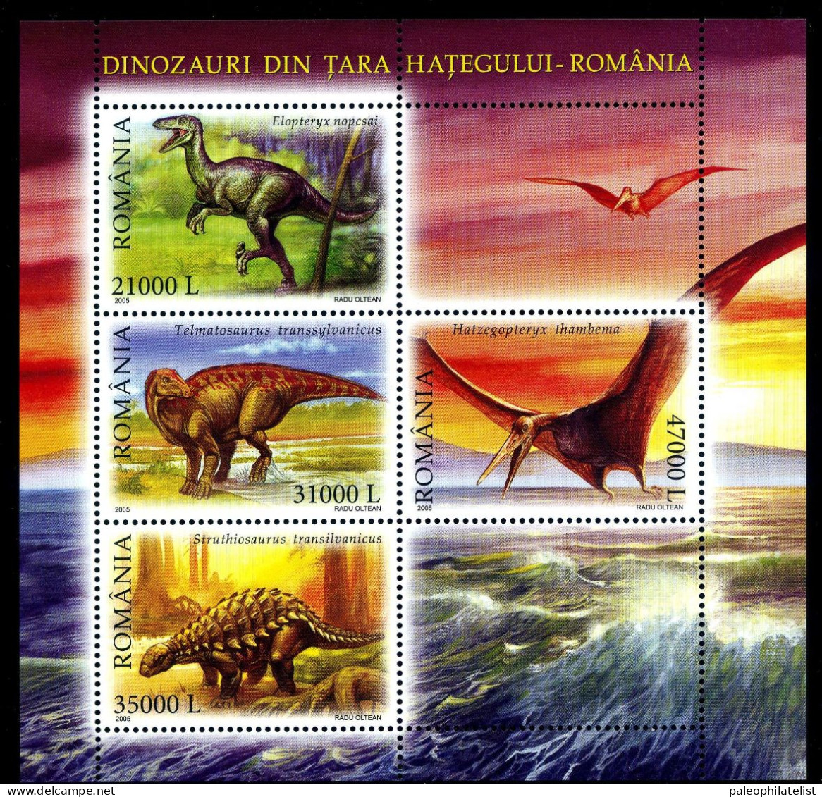 Romania  2005 "Dinosaurs From Tara Hategului - Romania", Prehistoric Animals,  Dinosaurs - Prehistorics