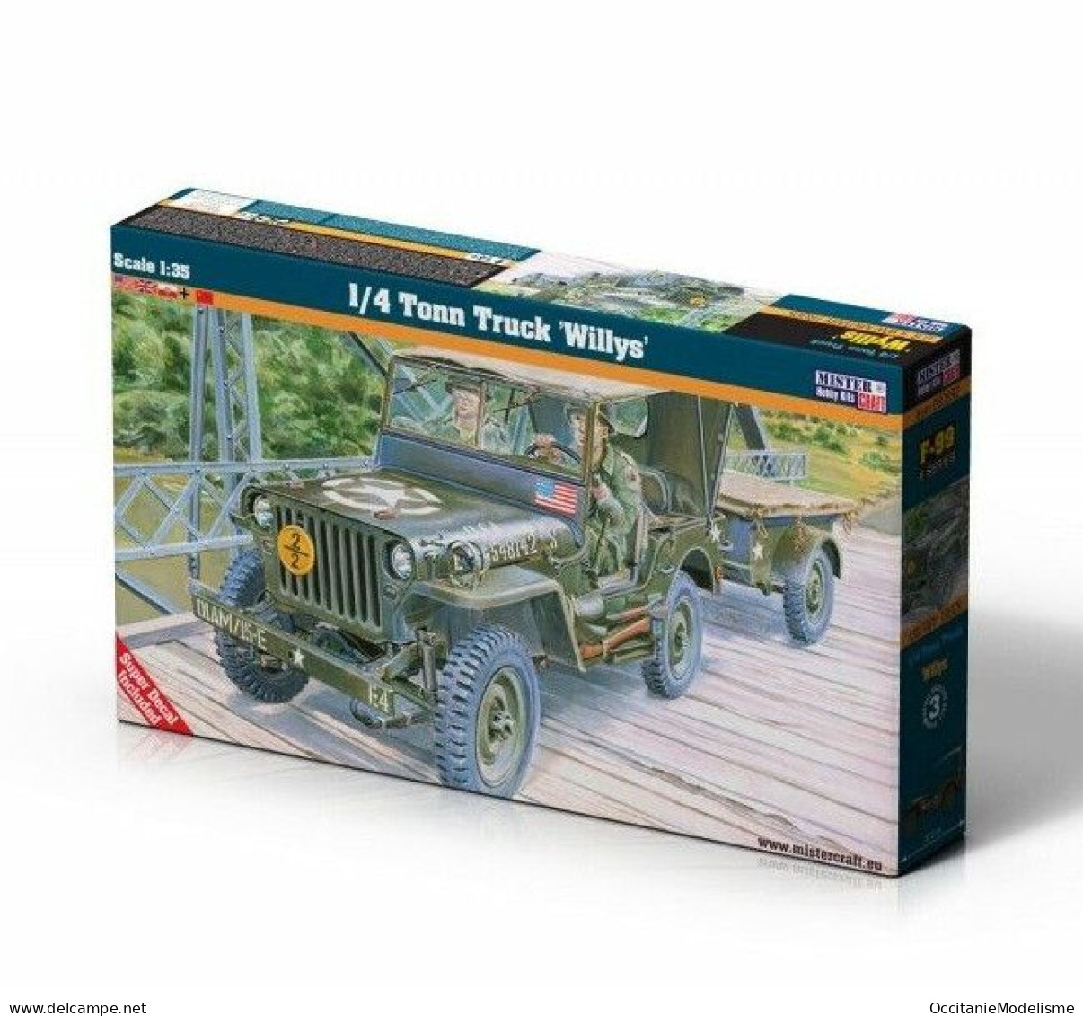 MisterCraft - WILLYS JEEP 1/4 Ton Truck + Trailer Maquette Kit Plastique Réf. F-299 Neuf NBO 1/35 - Véhicules Militaires