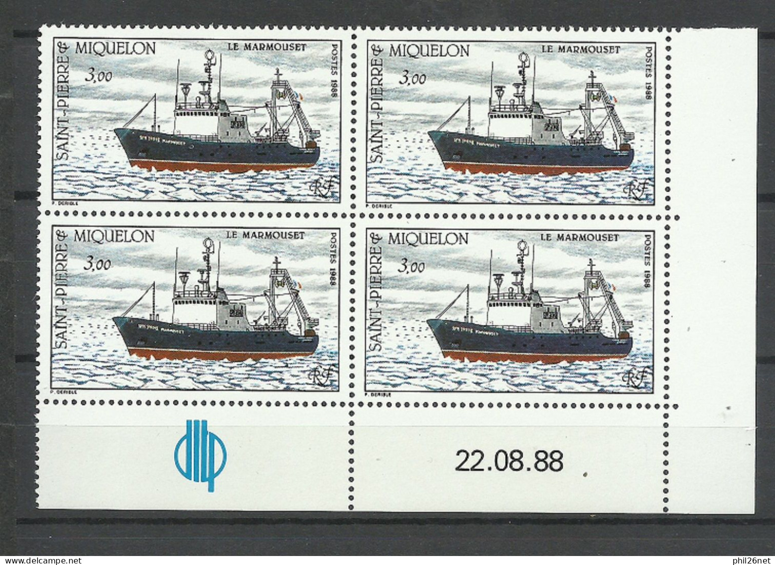 Saint Pierre Et Miquelon SPM N° 493 Bloc De 4 Coin Daté Chalutier Le Marmouset   Neufs * * B/TB Voir Scans Soldé  ! ! ! - Unused Stamps