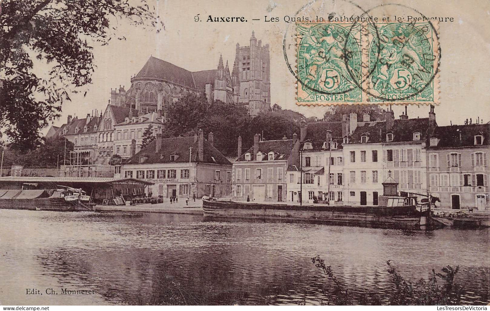 FRANCE - Auxerre - Les Quais - La Cathédrale Et La Préfecture - Rivière - Vue Panoramique - Carte Postale Ancienne - Auxerre