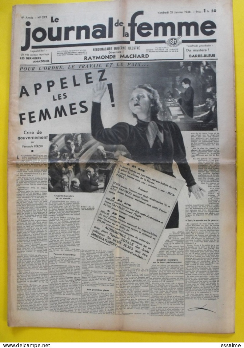 6 N° De Le Journal De La Femme De 1938. Revue Féminine. Amelia Earhardt Maryse Bastié Hilsz Jean Batten. Egypte Godiva - 1900 - 1949