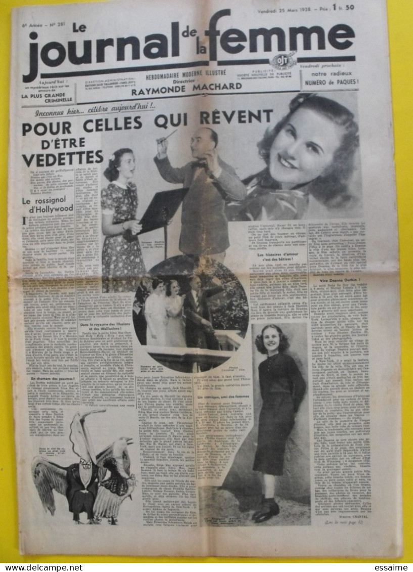 6 n° de Le journal de la femme de 1938. revue féminine. deanna durbin Duclos