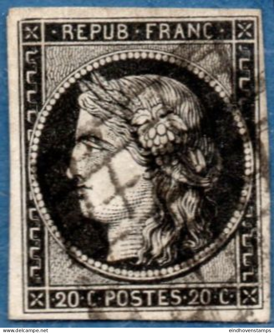 France 1849, 20 C Noire Sur Blanc Obliteré, Cancelled - 1849-1850 Ceres