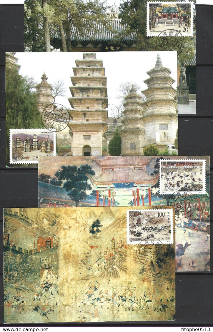 CHINE. N°3305-8 De 1995 Sur 4 Cartes Maximum. Temple Shaolin. - Buddhismus