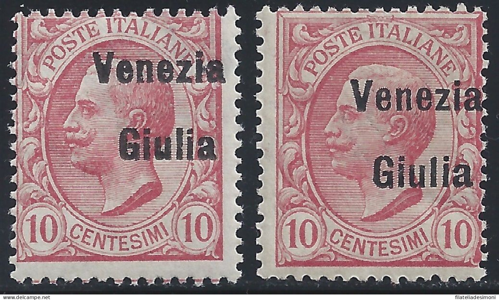 1918 VENEZIA GIULIA, N. 22ea - 10 Cent. Leoni - MNH** VARIETA' - Autres & Non Classés