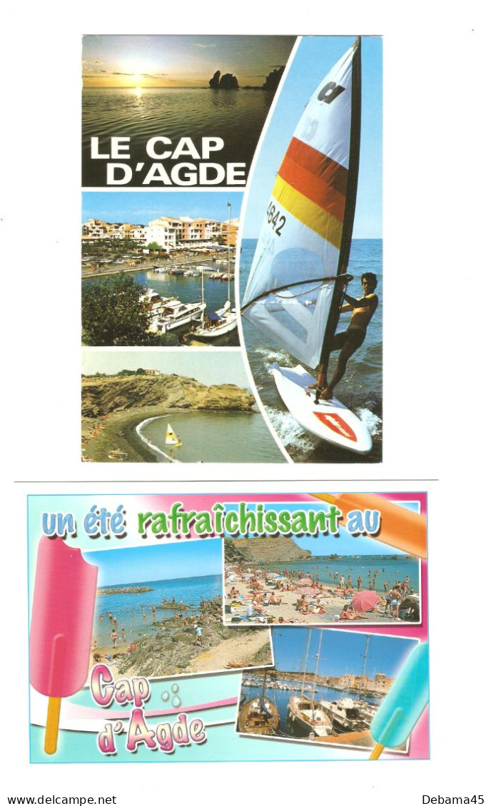 ALB/ 2 CP : Dép. 34 : LE CAP D' AGDE : Les Frères Jumeaux, Le Port Et La Grande Conque - été Rafraîchissant - Agde