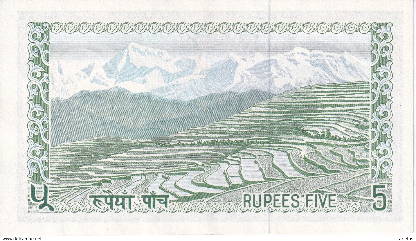 BILLETE DE NEPAL DE 5 RUPEES DEL AÑO 1972 EN CALIDAD EBC (XF) (BANKNOTE) - Népal