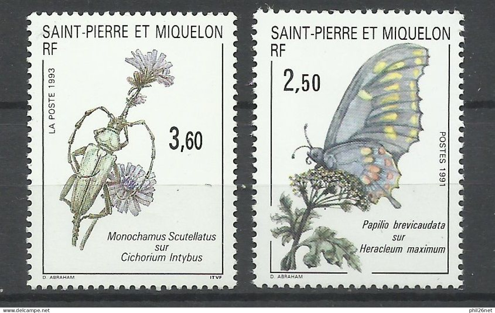 Saint Pierre Et Miquelon SPM N°534 Et 575  Insectes  Papillon Et Longicorne Noir  Neufs, * * B/TB Voir Scans Soldé ! ! ! - Unused Stamps