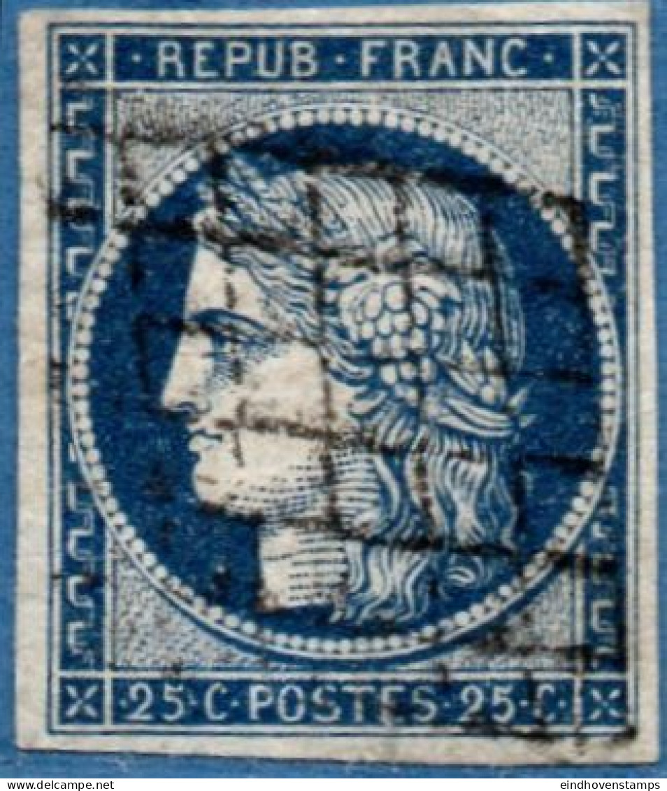 France 1849, 25 C Bleu Foncé Obliteré, Cancelled - 1849-1850 Cérès
