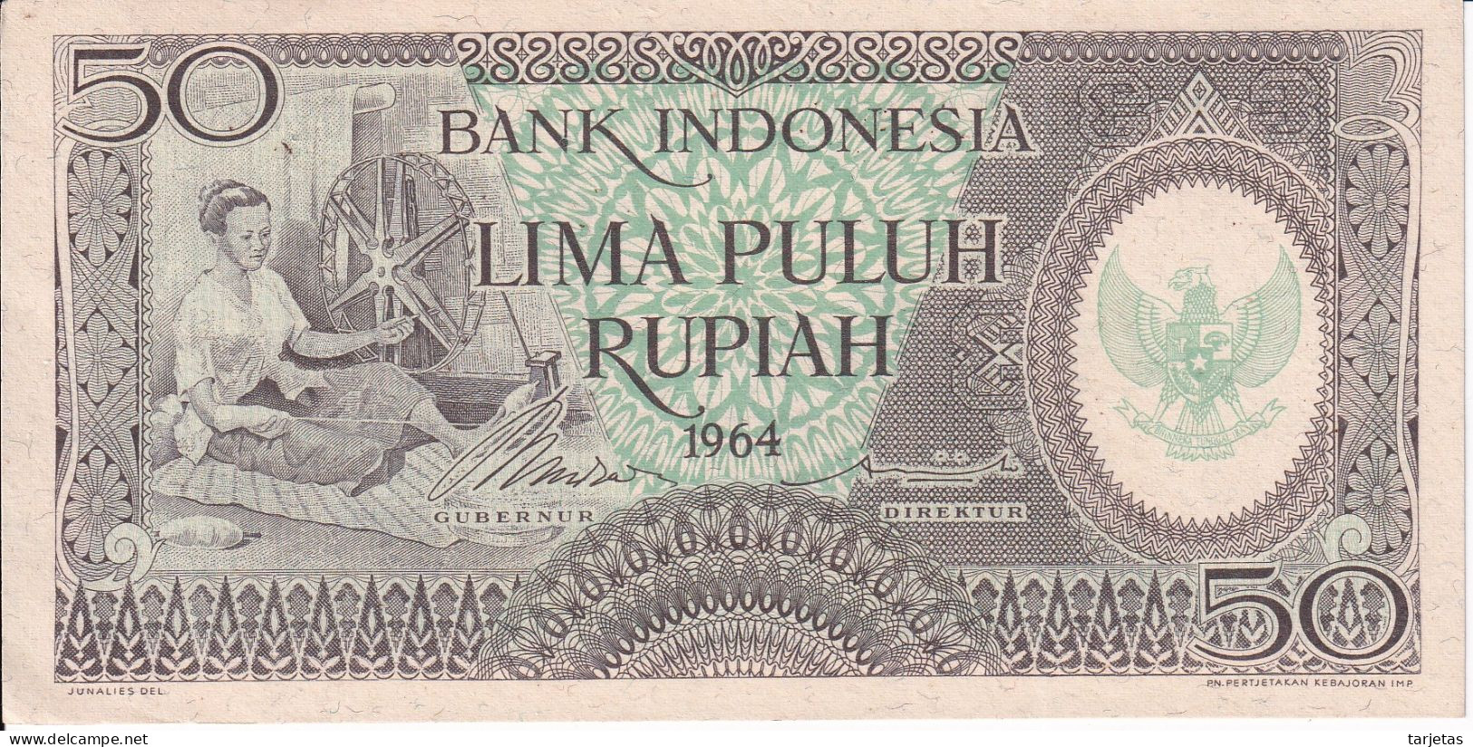 BILLETE DE INDONESIA DE 50 RUPIAH DEL AÑO 1964 SIN CIRCULAR (UNC)  (BANKNOTE) - Indonesia