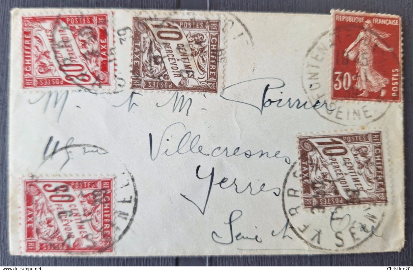 France 1939 N°360 + Taxe 29X2 +taxe 33X2 Ob TB - 1859-1959 Covers & Documents