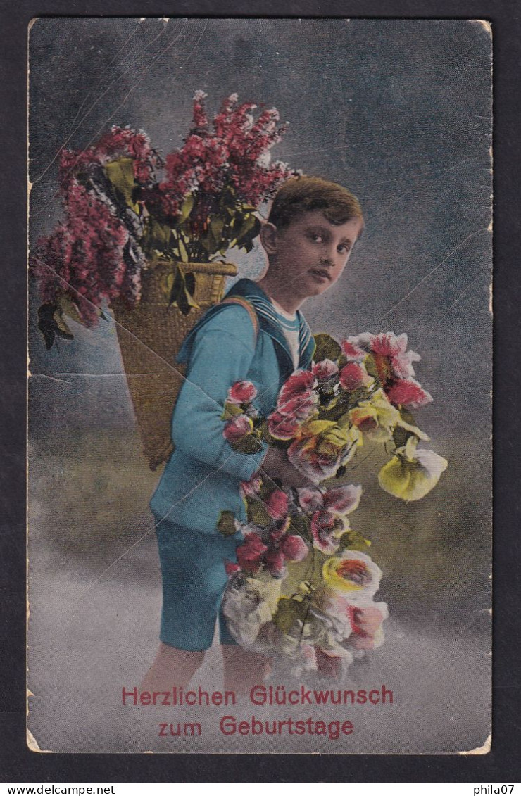 Herzlichen Gluckwunsch Zum Geburtstage - Boy With Flowers / Postcard Circulated, 2 Scan - Geburtstag