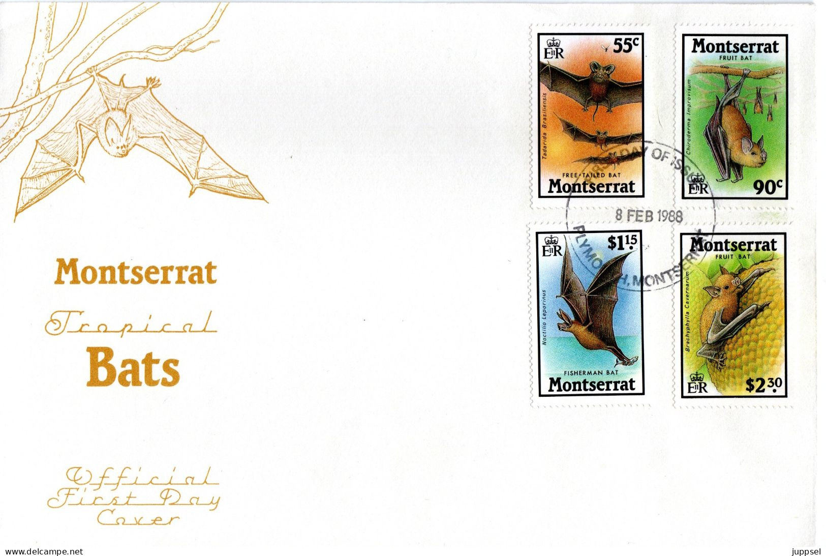 FDC  MONTSERRAT, Tropical Bats   /   Lettre De Première Jour,  Chauves-souris Tropicale     1988 - Chauve-souris